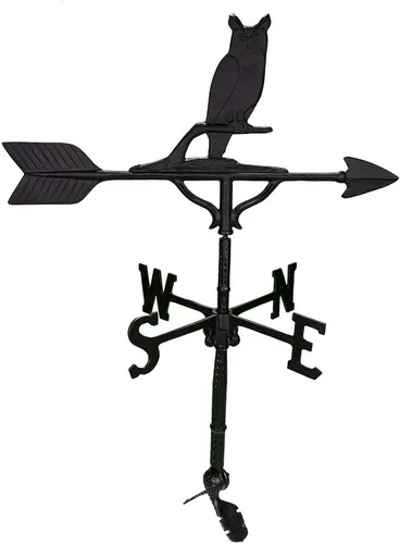 Montague Metal Products Veleta de 32 pulgadas con adorno de búho negro satinado
