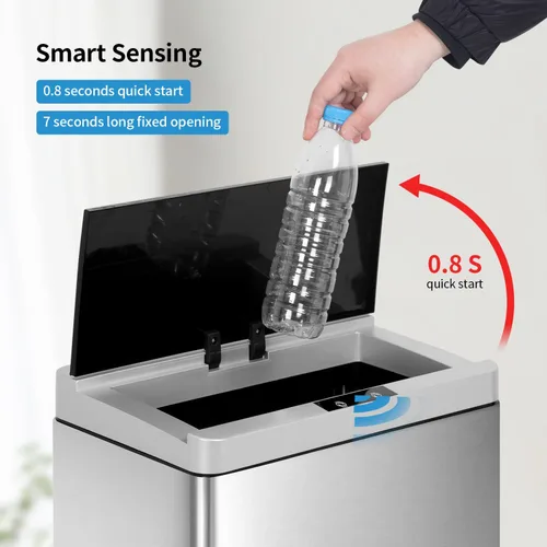 Miniatura 4 de Basurero automático de cocina de 13 galones con tapa, cubo de basura de acero inoxidable de 50 litros con sensor de movimiento y sin tacto, cubo