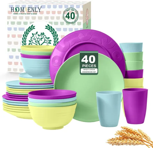Miniatura 28 de Homienly Juegos de Vajilla Premium de Paja de Trigo, Platos y Tazones Ligeros e Irrompibles, Tazas, Servicio para 4, Apto para Lavavajillas