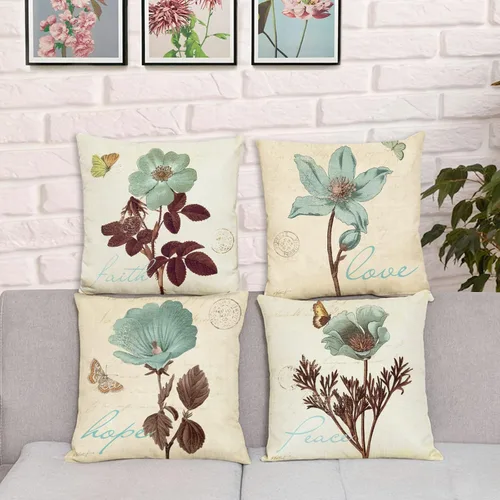 Miniatura 4 de Juego de 4 fundas de almohada decorativas de plantas verdes de 16 x 16 pulgadas, decoraciones de verano, fundas de almohada cuadradas de lino