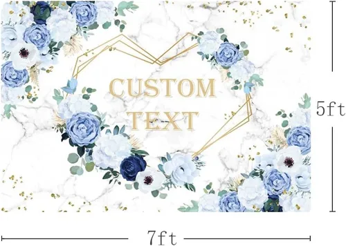 Miniatura 2 de AIBIIN Telón de fondo personalizado de 7x5 pies Sr. y Sra. para boda, despedida de soltera, personalización, flores azules y blancas, fondo