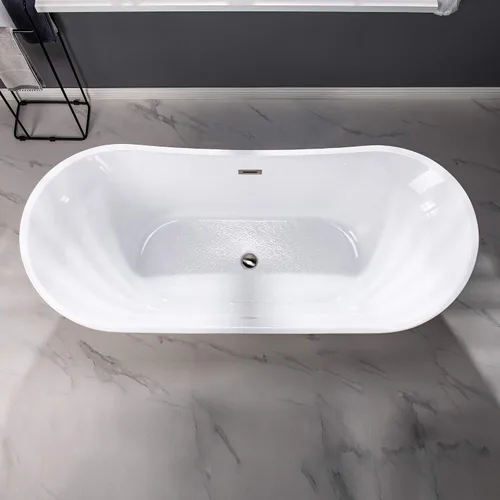 Miniatura 5 de WOODBRIDGE Bañera de acrílico independiente de 71 pulgadas, bañera blanca de remojo contemporáneo con desbordamiento y drenaje de níquel cepillado