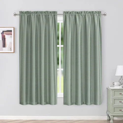 Miniatura 33 de Chyhomenyc Uptown - Cortinas negras de 24 pulgadas de largo, 2 paneles, cortinas cortas de seda sintética para oscurecer la habitación, cortinas