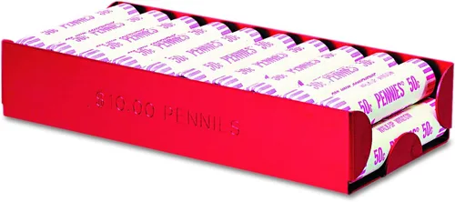Miniatura 2 de MMF Industries Bandeja enrollada para monedas Rojo para centavos Diseño apilable Construcción de aluminio resistente Fácil de transportar