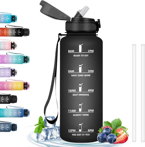 Miniatura 56 de Botella de agua – 16.9 fl oz – Botella de agua para niños, botella de sorbete a prueba de fugas, botella deportiva con marcador de tiempo, botella