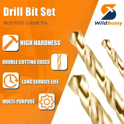 Miniatura 4 de Juego de brocas de cobalto M35 5% de 115 piezas (1/16"-1/2", A-Z, 1-60), brocas de trabajo con vástago recto, brocas de metal HSS con torsión