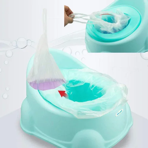 Miniatura 7 de Paquete de 120 forros para silla de orinal con cordón, bolsas desechables para asiento de inodoro de entrenamiento para niños pequeños