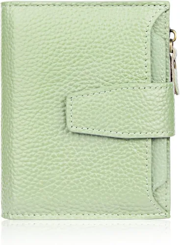 Miniatura 8 de FT FUNTOR Cartera pequeña para mujer, de piel auténtica, plegable, compacta, con bloqueo RFID, bolsillo con cremallera, ranuras para tarjetas
