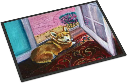 Caroline's Treasures 7410MAT Corgi - Felpudo para puerta delantera, 18 x 27 pulgadas, para interiores y exteriores, para entrada, antideslizante,