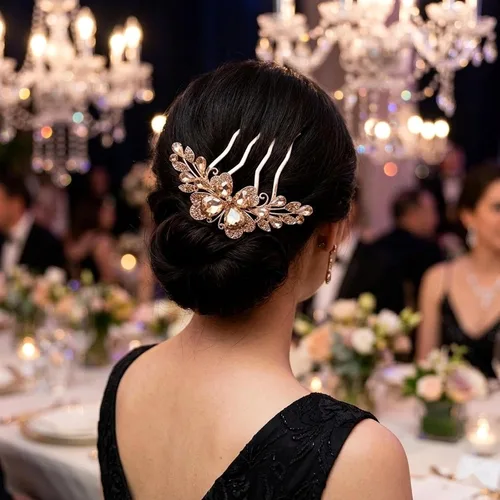 Miniatura 4 de LOGOFUN Peine lateral de cristal Peine de pelo con diamantes de imitación Peine de pelo de novia updo lateral Peine nupcial 4 puntas para mujeres