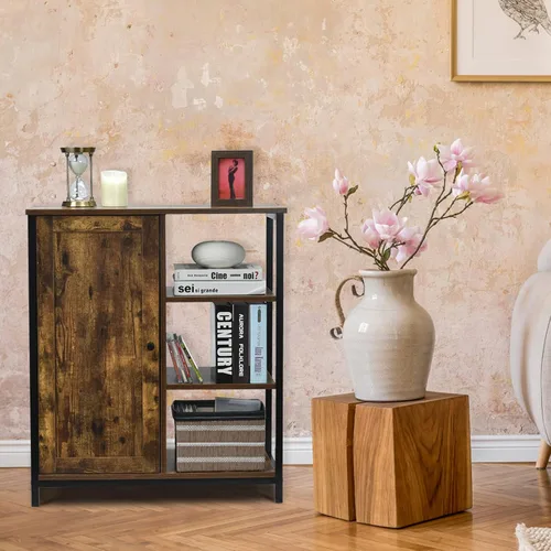 Miniatura 4 de GLACER Armario de piso de estilo industrial, gabinete de almacenamiento de piso multifuncional con estante ajustable, ideal para sala de estar
