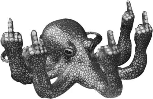 Divertida estatua de pulpo de resina, decoración de pecera, pulpo enojado con gesto luminoso, para decoración de interiores de acuario (negro)