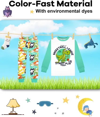 Miniatura 7 de KOBERO Boys Pajamas 4 Pieces Long Set 100% Cotton Sleepwear Size 18 Months-12 Years