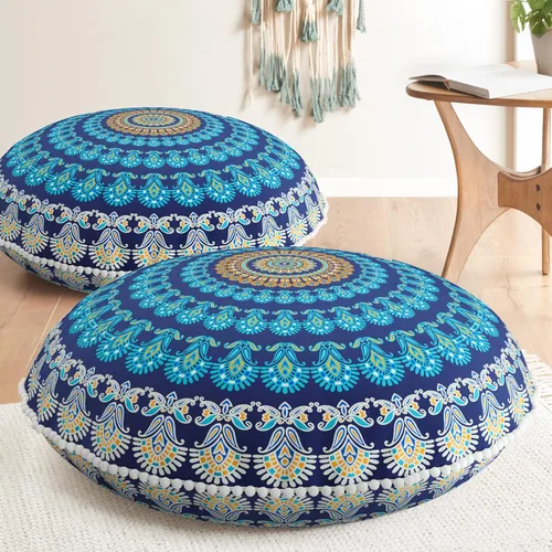 Miniatura 10 de Codi - Juego de 2 cojines de suelo para meditación, grandes y redondos para adultos, diseño bohemio de mandala para exteriores, chimenea, yoga, sala