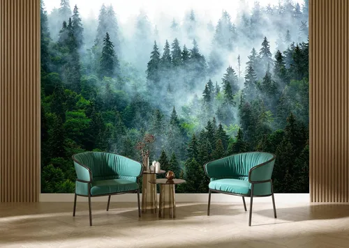 Miniatura 2 de Papel tapiz de bosque brumoso desprendible y adhesivo Mural autoadhesivo de bosque nebuloso para sala de estar, dormitorio 82"x57