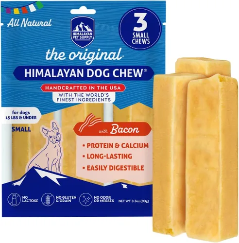 Himalayan Chew Original Yak Cheese Chew, tocino, 3 palitos pequeños, 1.1 onzas, sin gluten, golosinas saludables, sin granos ni lactosa, 100%
