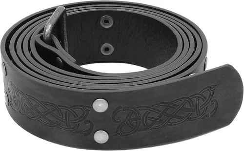 Miniatura 7 de GelConnie Cinturón de cuero vikingo Ren Faire, cinturón medieval para hombre, cinturón ancho de piel sintética, cinturón de cuero renacentista