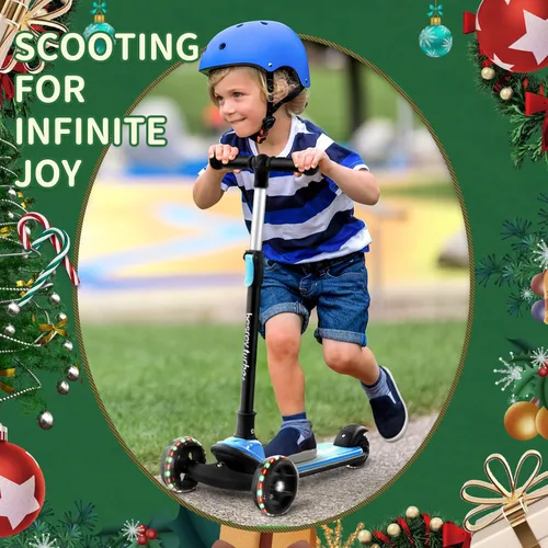 Miniatura 7 de Besrey - Patinete para niños de 3 a 10 años, patinete plegable de 3 ruedas con altura ajustable, ruedas con luz LED, plataforma extra ancha para Azul