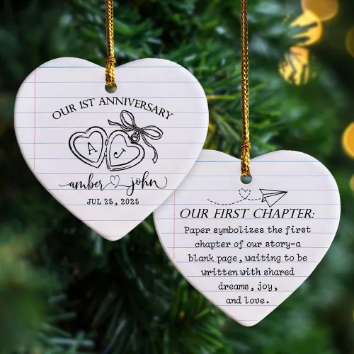 Adorno personalizado para el primer aniversario, recuerdo romántico de corazón de cerámica con nombres y año, regalo para parejas, decoración única