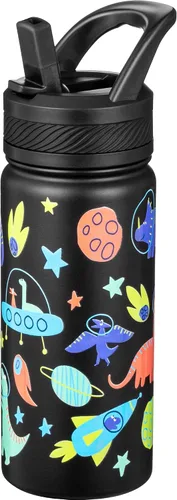 Miniatura 23 de Fanhaw Botella de Agua Aislada para Niños de 18 Oz con Tapa de Pajita – Acero Inoxidable de Doble Pared al Vacío, A Prueba de Fugas, Botellas