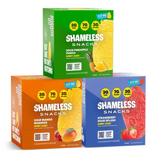 Miniatura 11 de Shameless Snacks - Aperitivos saludables bajos en calorías, gomitas keto bajas en carbohidratos (caramelo sin gluten) - Paquete de 6 Wunderlicious