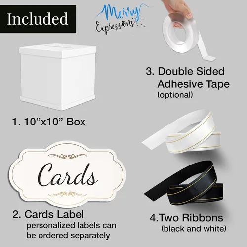 Miniatura 3 de Merry Expressions Caja de tarjetas de boda en blanco y negro de 10 pulgadas para fiestas, tarjetas de regalo para cumpleaños, graduación, recepción
