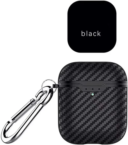 Miniatura 3 de Compatible con auriculares Airpods 1 y 2, fibra de carbono fresco grano militar anti-caída flexible TPU protector antidedos con llavero negro