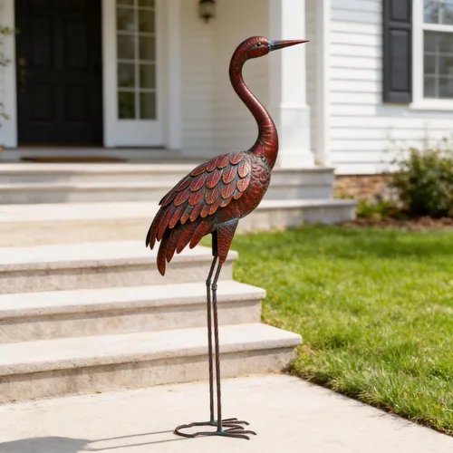 Miniatura 8 de Estatuas y esculturas de grúa de jardín al aire libre Chisheen Arte de patio de metal Estatua para decoración de jardín de tamaño grande