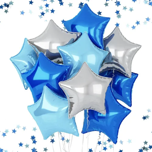 Miniatura 24 de Globos de estrellas rojas, azules y negras, globo de papel de aluminio de 18 pulgadas para helio, paquete de 10 globos rojos y azules, globo de Negro