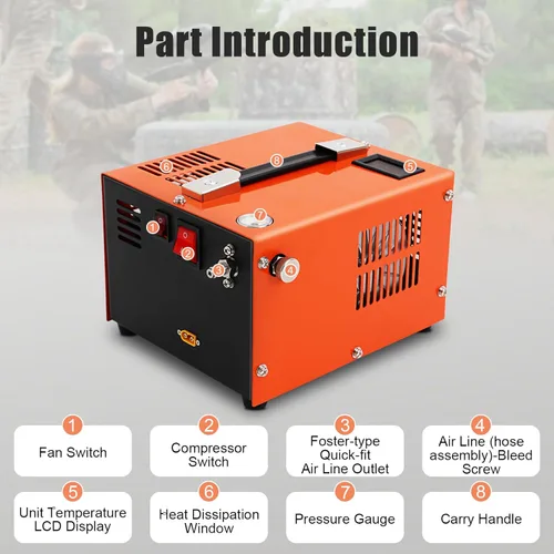 Miniatura 7 de Compresor de aire PCP de 4500PSI 30Mpa, 110V AC portátil de alta presión PCP Airgun compresor bomba de inflado sin aceite y agua Paintball tanque