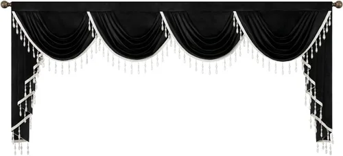 Miniatura 31 de VOGOL Cenefa de cortinas de terciopelo grueso para dormitorio, cenefas de cascada de lujo con aislamiento térmico dorado para sala de estar formal
