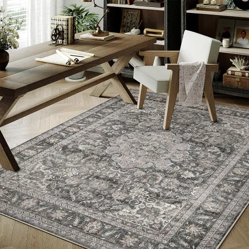Miniatura 37 de Alfombra de área marrón lavable de 2 x 3 pies, alfombra vintage para entrada y cocina, antideslizante, suave, de pelo bajo desgastado, alfombra