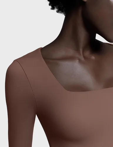Miniatura 23 de PUMIEY Body sexy de manga larga con cuello cuadrado para mujer, colección Smoke Cloud