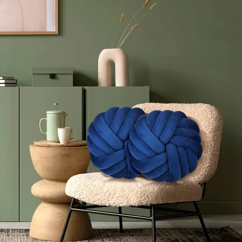 Miniatura 7 de Fumete 2 Piezas Almohadas de Nudo Redondas de 14 Pulgadas para Lanzar, Almohada de Bola de Nudo de Felpa Suave Hecha a Mano, Cojín Decorativo Azul