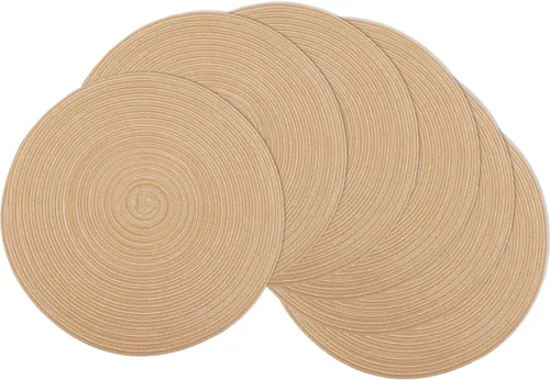 Miniatura 15 de Juego de 6 manteles individuales redondos trenzados, lavables, antideslizantes, para cocina, comedor, 15 pulgadas, resistentes al calor, tela Beige