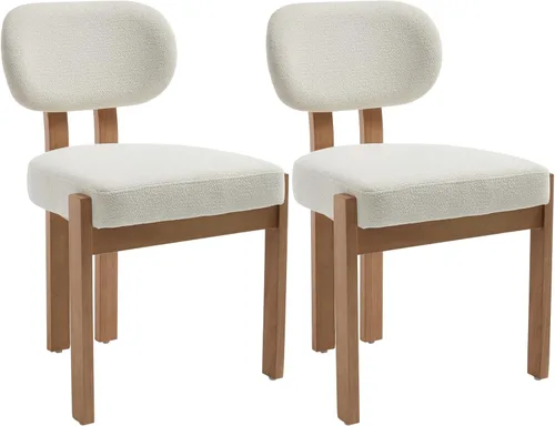 Miniatura 8 de Juego de 2 sillas de comedor de madera, modernas de mediados de siglo, tapizadas de chenil, sillas de comedor con patas de madera maciza, silla