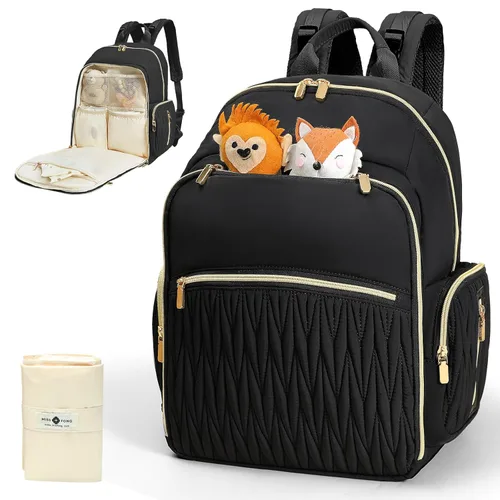 Miniatura 9 de Miss Fong Mochila para pañales – Bolsa acolchada de viaje para bebé con cambiador, 16 bolsillos, impermeable, gran capacidad – Mochila para mamá