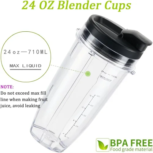 Miniatura 3 de Vaso de repuesto de 24 onzas para licuadora Nutri Ninja con tapa con bebedero y sello para BL450 BL456 BL480 BL482 BL640 BL642 BL682 BN401 BN751
