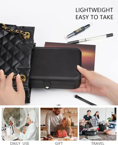 Miniatura 6 de V-LAFUY Joyero pequeño joyero de viaje cajas de joyería portátiles para mujer organizador de viaje de joyería de 2 capas regalo para mujeres y niñas