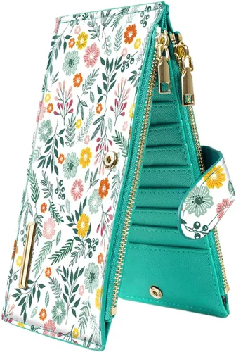 Miniatura 24 de Billetera de mujer con bloqueo RFID de gran capacidad, organizador multitarjetas, billetera plegable para mujer con bolsillo con cremallera
