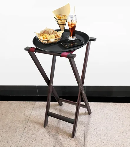 Miniatura 5 de New Star Foodservice 20021 Soporte de bandeja de madera de abedul maciza con acabado caoba, 31 pulgadas, marrón