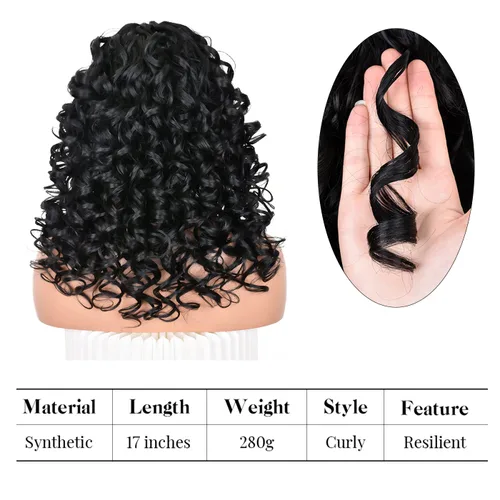 Miniatura 5 de ANNISOUL Pelucas rizadas negras para mujeres negras, peluca afro rizada larga con flequillo para mujeres, fibra sintética sin pegamento, pelo Negro
