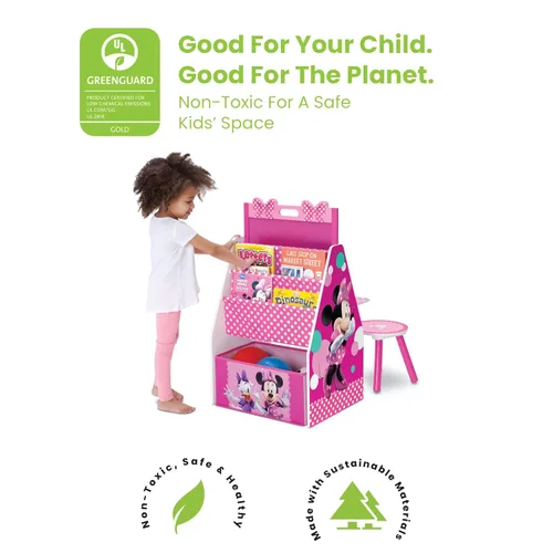 Miniatura 4 de Delta Children Caballete y estación de juegos para niños, ideal para artes, manualidades y organizador de juguetes de Disney Minnie Mouse de 6 cubos