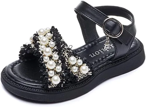 BININBOX Sandalias planas de verano para niñas pequeñas y grandes, con purpurina y puntera abierta, antideslizantes, suela de goma suave, zapatos