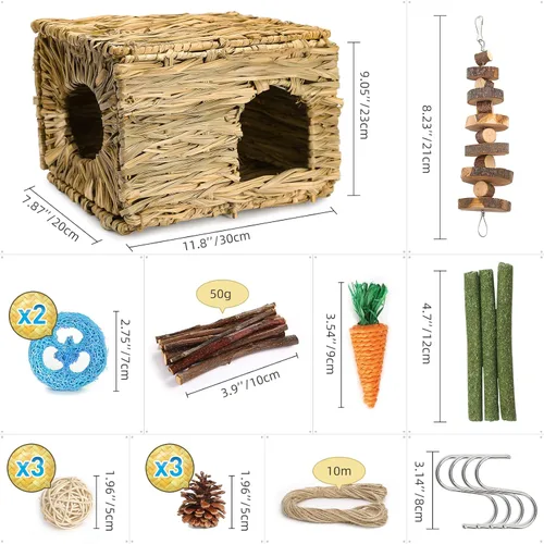Miniatura 2 de Bunny Grass House - Escondite de césped natural comestible hecho a mano para conejos, conejillos de indias y animales pequeños para jugar, dormir