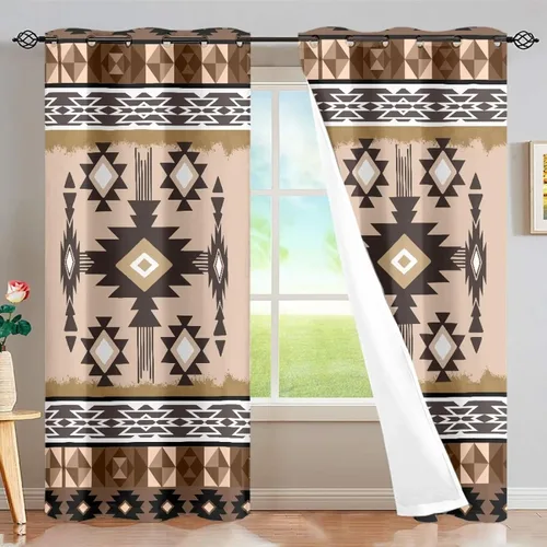 Miniatura 33 de Dreaweet African Tribal Blackout Curtains 63 Inch Long 2 Panels Set Bohemian Ethnic Geometric Grommet Top Thermal Insulated Curtains for Living Room