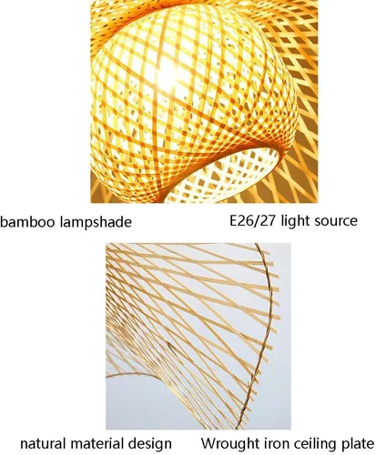 Miniatura 7 de RCIDOS Lámpara de techo semiempotrada tejida de bambú para el hogar, lámpara colgante de mimbre estilo bohemio, lámpara de techo colgante de mimbre