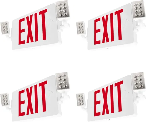 Miniatura 11 de LFI Lights Thin COMBO UL 924 Listed, LED rojo, señal de salida con luces de emergencia, blanco, 120-277 VCA cableada con batería de respaldo, doble