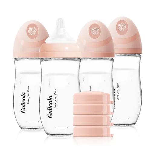 Miniatura 8 de Gulicola Biberón de vidrio natural de 8 onzas para bebés amamantados, juego de biberones anticólicos con pezón de flujo medio, 3 meses +, paquete