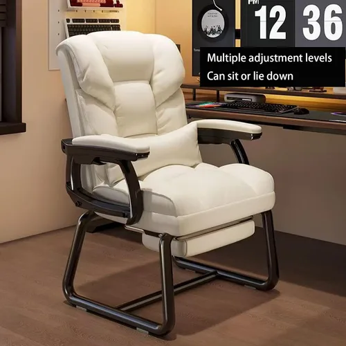 Miniatura 3 de Silla de oficina de piel sintética suave gruesa con almohada lumbar de espuma viscoelástica y reposapiés oculto. Puedes acostarte con un clic
